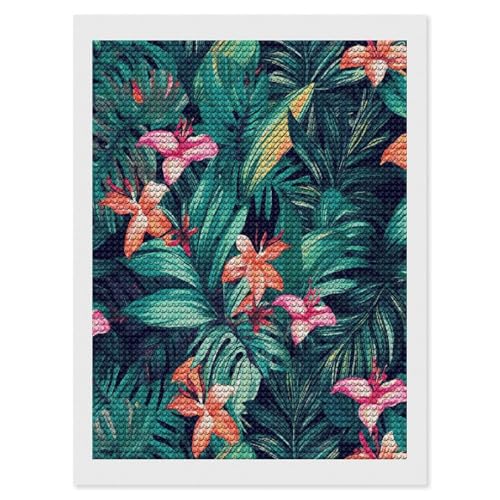 Lienzo de pintura de diamantes redonda de alta calidad VstaDank con diseño botánico tropical