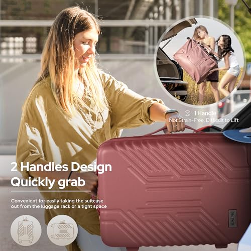 alpha pak Carry On Luggage, Spinner Wheels Airline Approved 20 inch Lightweight Hard-shell Suitcase with Built-in TSA Lock and USB Port, Burgundy4