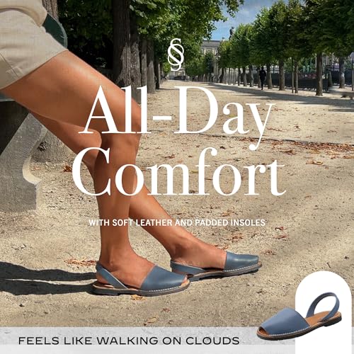 Image of The Spanish Sandal co Classic Flat Sandals for Women, Dressy Soft Leather Peep Toe Sandals for Women, Versatile Casual Slip-on Flats