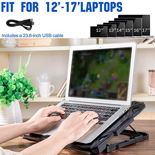 Pccooler Laptop Cooling Pad, Laptop Cooler with 5 Quiet Red LED Fans for 12-17.3 Inch Laptop, Dual USB 2.0 Ports, Portable 6 Angle Adjustable Laptop Stand for Gaming Laptop (PC-R5)