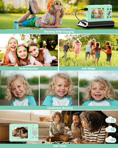 Image of Digital Camera 1080P Camera 44MP Camera Portable Compact Camera with 2.4 Inch LCD Screen, 16x Digital Zoom, 32G Micro Memory Card, 1 Battery for Children, Teenagers, Students, Beginners, Green