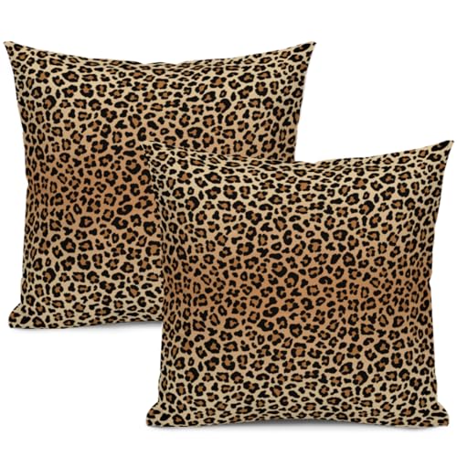 Qwalnely 2 Sets Leopard Print Decorative Throw Pillow Covers, 18x18 Inch for Living Room Couch Bed Sofa, Cheetah Print Home Decor, Soft Cushion Case