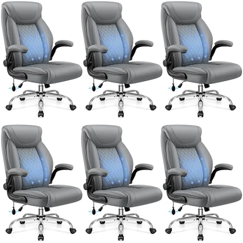 Image of BestGlory Executive Office Chair with Lumbar Support, Big and Tall Ergonomic Computer Desk Chair, Leather Comfy High Back Gaming Chair with Flip Up Arms & Rocking Function for Home Office, Gray