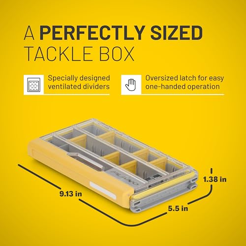 Image of Plano EDGE 3500 Premium Tackle Storage with Rustrictor Rust-Resistant Technology, Gray and Yellow, Waterproof Terminal Tackle Box Organization, Small