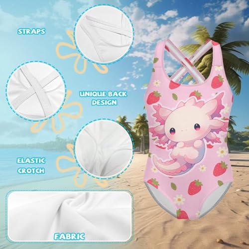 Image of Girls One Piece Swimsuits Teens Sleeveless Back Cross Strap Bathing Suit Kids Quick Dry Cute Beach Swimwear(5-14)