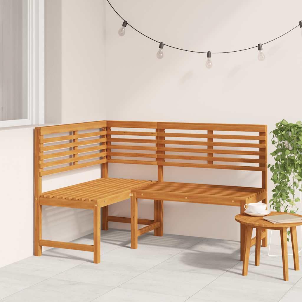Banco esquinero de jardín de 140 cm de madera maciza de acacia con acabado al aceite para exteriores, resistente a la intemperie, duradero, grupo de asientos rústicos, ideal para balcón