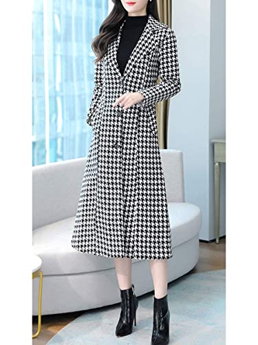 ebossy Women's Houndstooth Trench Coat Winter Single Breasted Quilt-Lined Long Coat3