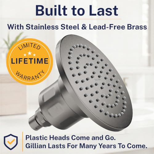 Image of Gillian Filtered Shower Head for Hard Water - High Pressure Metal Showerhead Filter For Hair and Skin with Genuine KDF-55 - Removes Toxic Chemicals, Chlorine and Heavy Metals, Gray