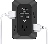 Vista 9 de Cargador de pared USB protector contra sobretensiones - Addtam extensor con 5 tomas de corriente y 4 puertos USB (1 puerto USB C), tira