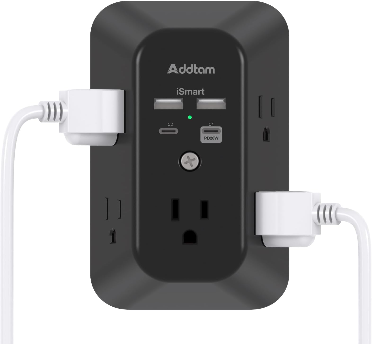 Outlet Extender Surge Protector, Addtam 5-Outlet Splitter with 4 USB Wall Charger(PD 20W), Multi Plug Wall Outlet Power Strip for Home, Dorm Room Essentials Black