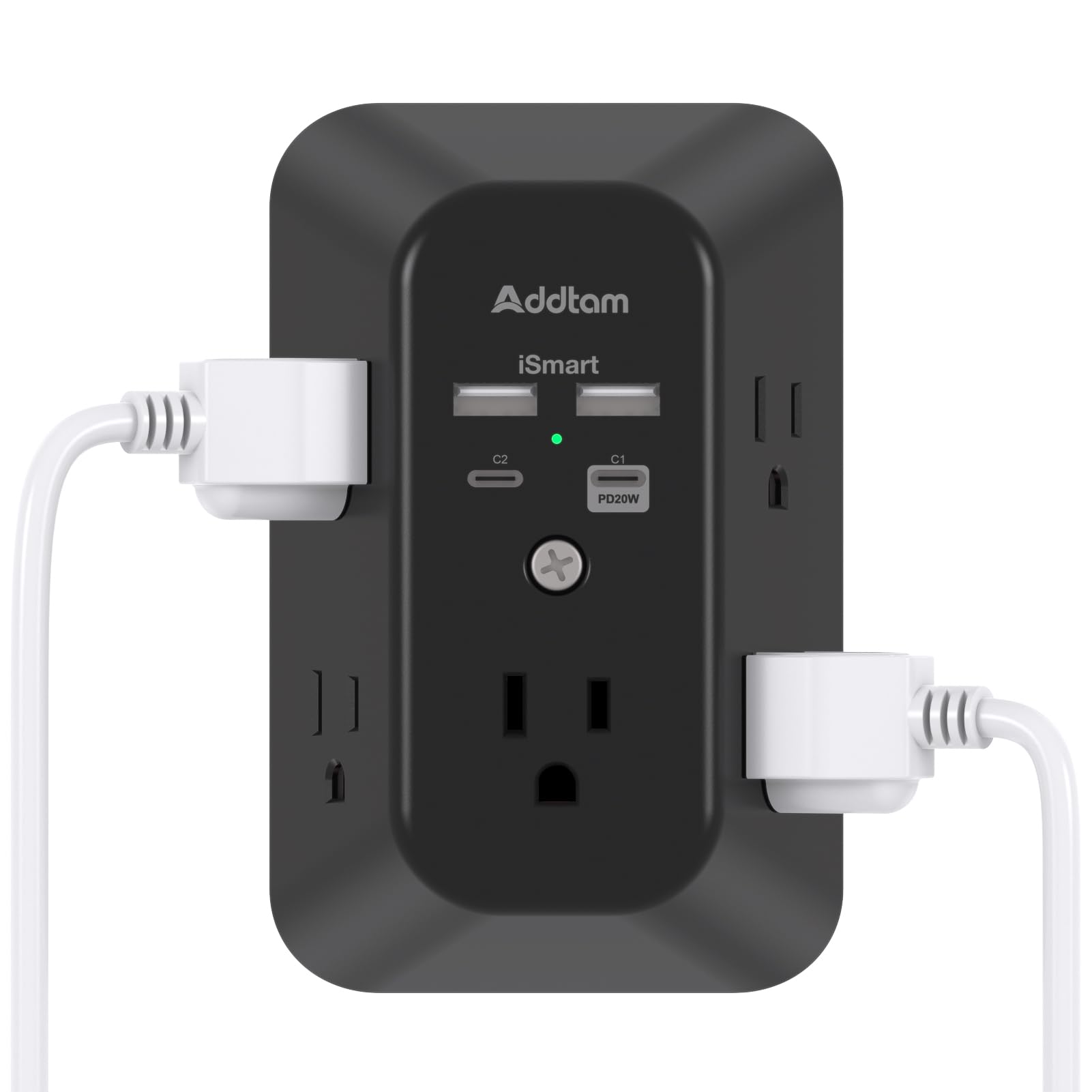 Outlet Extender Surge Protector, Addtam 5-Outlet Splitter with 4 USB Wall Charger(PD 20W), Multi Plug Wall Outlet Power Strip for Home, Dorm Room Essentials Black