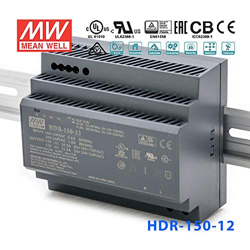 POWERNEX MEAN WELL HDR-150 150W Ultra Slim Step Shape DIN Rail Power Supply (HDR-150-12)