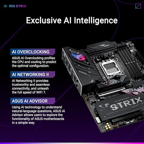 Image of ASUS ROG Strix B850-E Gaming WiFi AMD AM5 B850 ATX Motherboard 16+2+2 Stages, Dynamic OC, Core Flex,DDR5 w /AEMP, WiFi 7, 5X M.2, 5G LAN, PCIe 5.0,USB4, USB 20Gbps Type-C,AI OC, AI Networking,Black