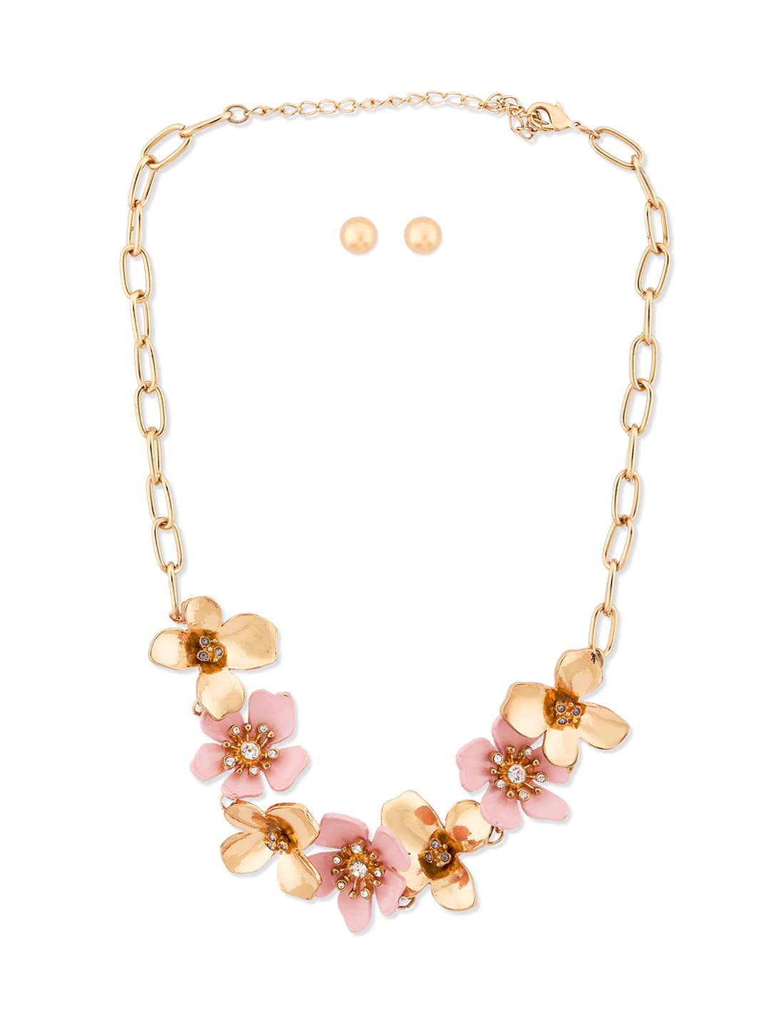 Lilly & Sparkle Gold Toned Necklace With Gold, Pink Flower And Stud Earrings (B09XKCN8W4) Amazon Price History, Amazon Price Tracker