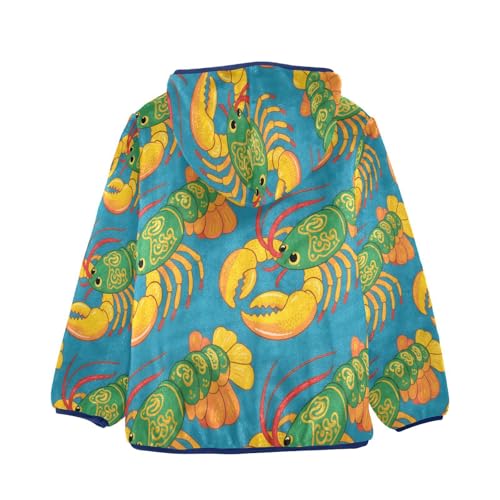 Colorful Lobsters on Blue Background Toddler Fleece Jacket Girl Boys Hooded Fleece Jacket Coat2