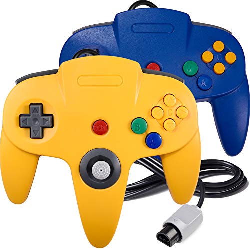 2 Pack for N64 Controller, SAFFUN Game pad Joystick for 64 - Plug & Play (Non USB Version) (Blue & Yellow)