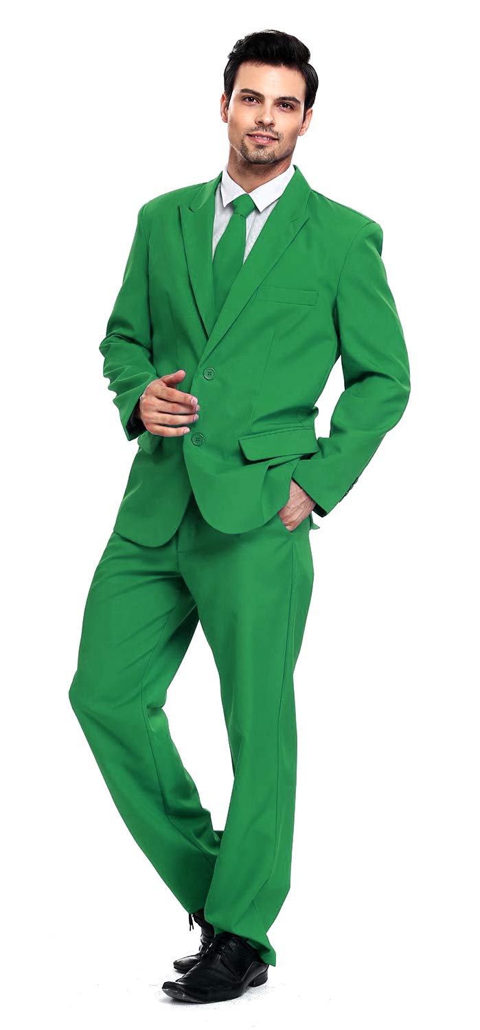U LOOK UGLY TODAY Men's Party Suit Solid Color Prom Suit for Themed Party Events Clubbing Jacket with Tie Pants Green-XL