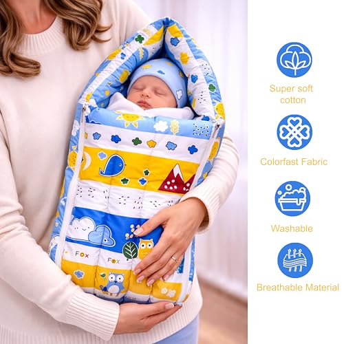 Image of Fareto Combo of Baby Bed with Net | Carry Bag | 4 Pcs Bedding Set (0-6 Months, Baby Size, Cotton) (Blue Fox)
