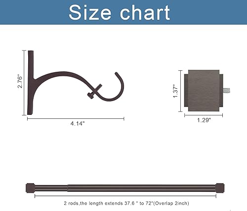 Miniatura 5 de Barra de cortina telescópica de 1 pulgada de 36 a 72 pulgadas, remates cuadrados, bronce