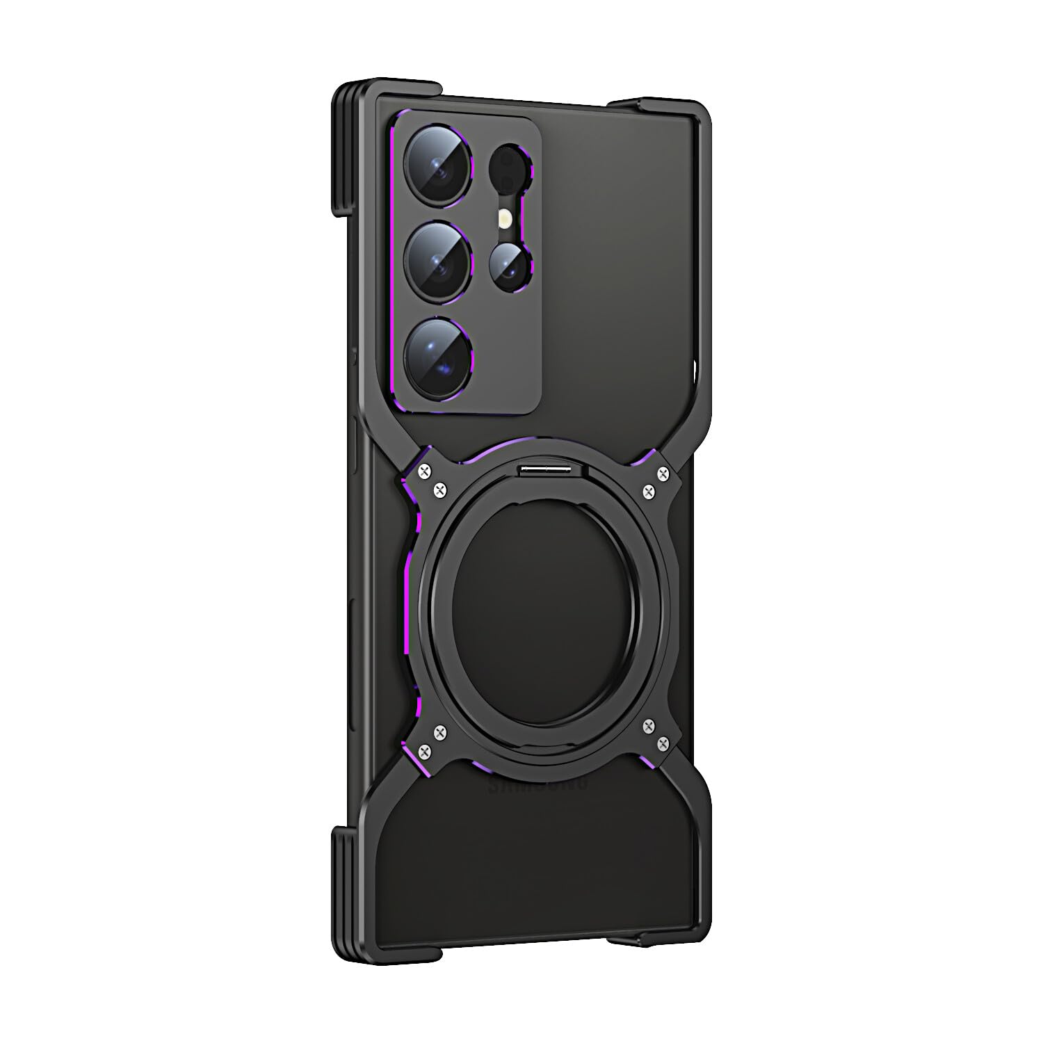 Coque Galaxy S25 Ultra cadre métal noir et violet avec support - 7