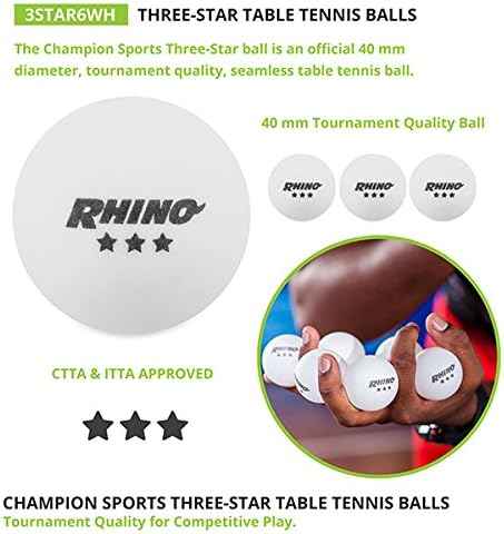 Miniatura 3 de Champion Sports Paquete de pelotas de tenis de mesa de 3 estrellas, grado torneo, blanco, diseño sin costuras de 1.575 pulgadas, 6 pelotas