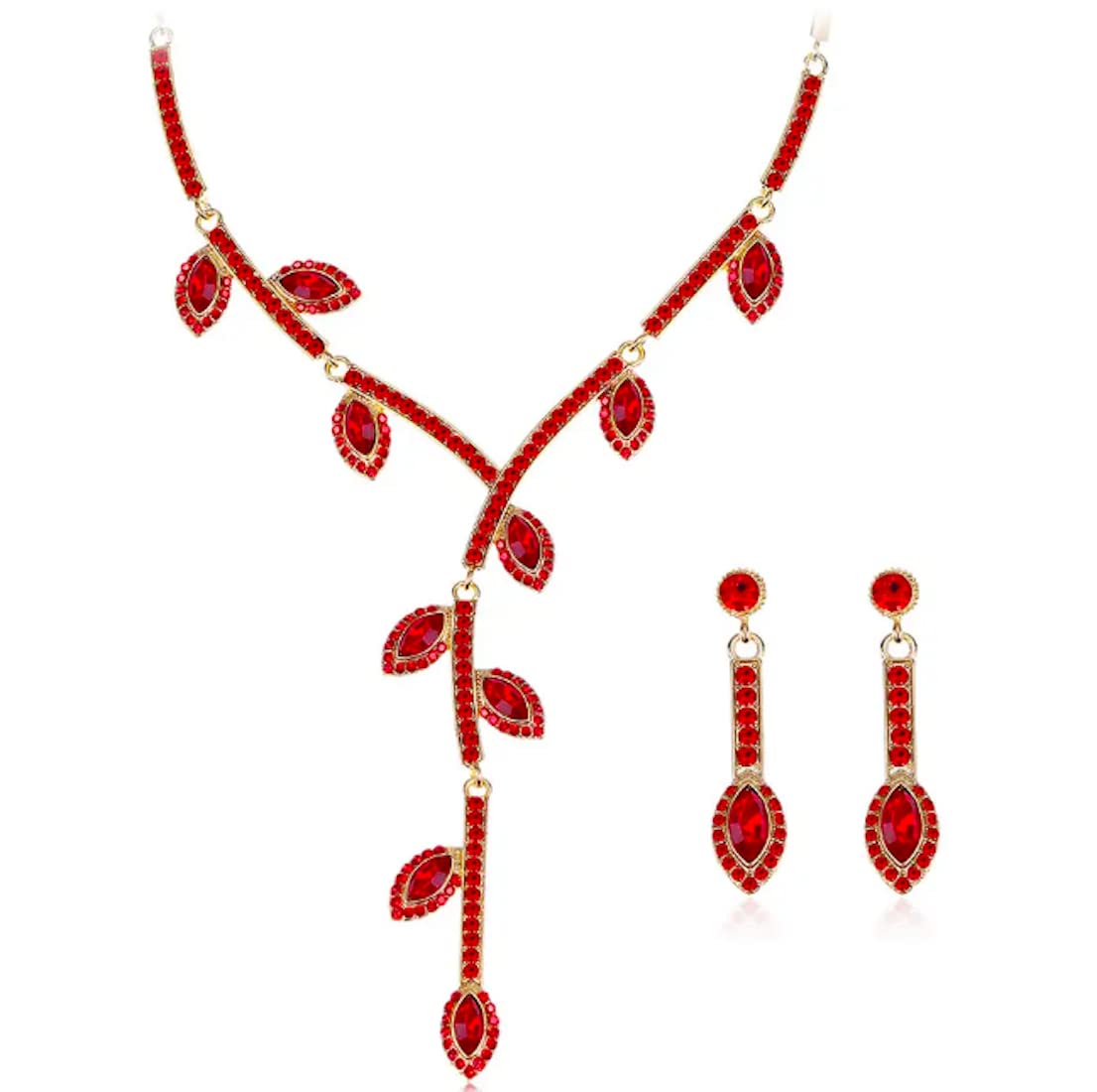 Nilus Collection Leaf Design Stone Studded Contemporary Necklace and Earring Set for Women and Girls (Yellow) (B0C6MML6KX) Amazon Price History, Amazon Price Tracker