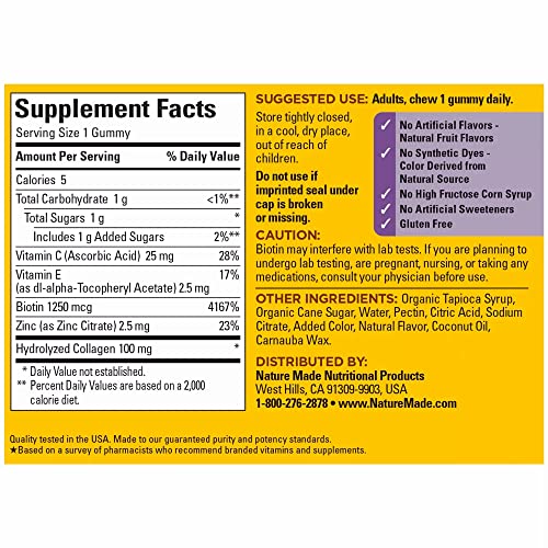Nature Made 3267 Collagen Gummies With Vitamin C, Zinc And Biotin, Hydrolyzed Collagen Peptides Supplement thumb #4