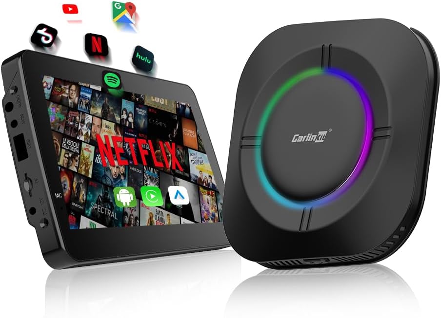 Tbox S2 LED, Android 13, 8+128GB with Qualcomm 8-core, 3-in-1 Wireless Adapter with CarPlay/Android Auto/Play Store/Streaming Video/Game Hub/Built-in GPS