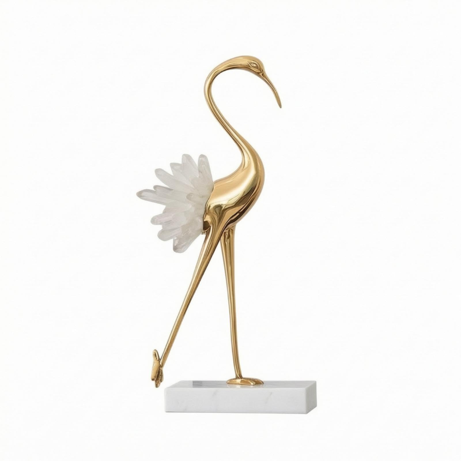 Crane Statue with Marble Golden Base Toned Crane Statue with Crystal Tail Accents Elegant Ornament for Homeowners, Living Room, Display Cabinet, Shelf Left Normal-image-8