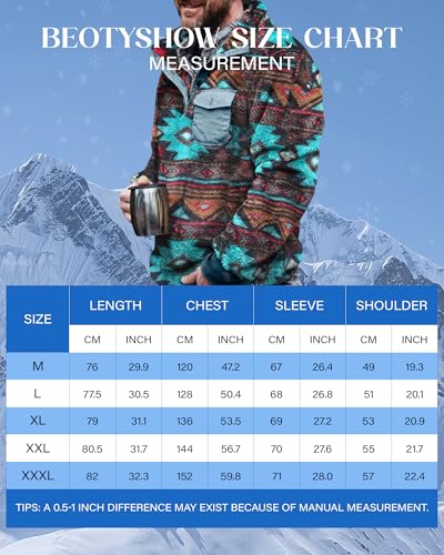 Beotyshow Mens Aztec Fleece Jackets Fuzzy Sherpa Pullover Sweatshirts Winter Coats Western Vintage Sweaters with Pocket4