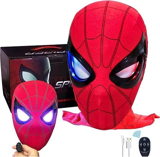 AXIONIX Spider Hero Mask With Movable Mechanical Light up Eyes and Remote Control - Super Hero Full Mask With Moving Lenses for Cosplay Wearable Prop - Homecoming Gift