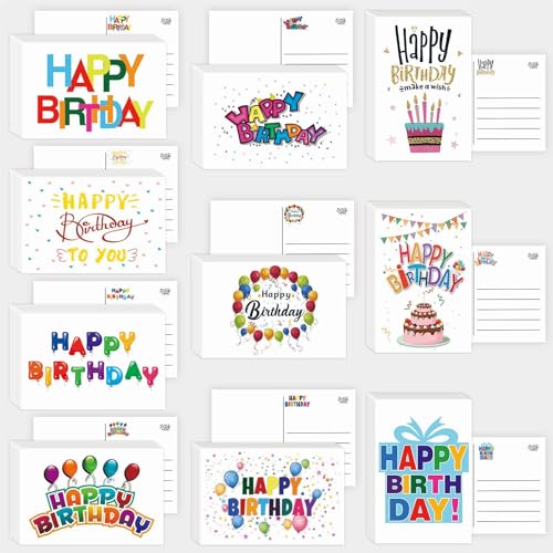 KTFNOMES 100 Pack Happy Birthday Postcards - 4 x 6 Inch Birthday Cards Assortment Bulk Birthday Greeting Cards Blank Birthday Cards, 10 Unique Designs, Ideal for Kids, Men, Women, and Elderly