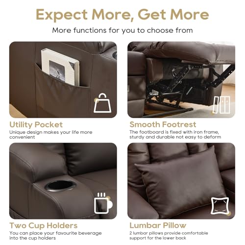 Image of IPKIG 54.2 inch RV Loveseat Recliner Sofa, Faux Leather Wall Hugger Reclining Chair with Cup Holder and Side Pockets, Home Theater Seating Manual Recliner for Living Room (Brown, Loveseat)