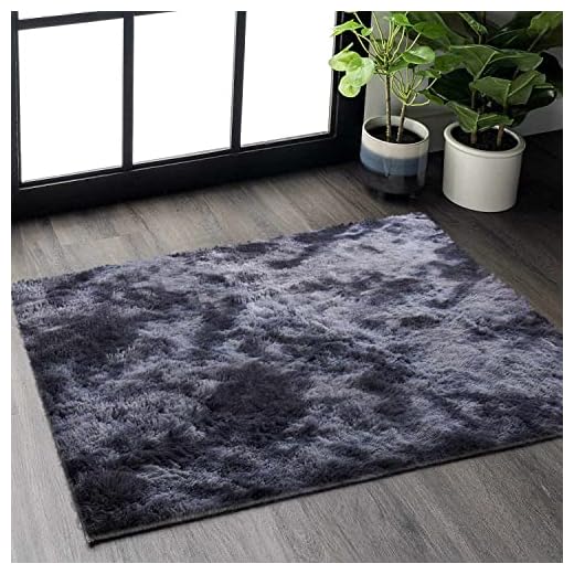 GISIONLARI Tapis Salon Tapis Modernes de Salon Soft Tapis à Poils Longs Moelleux Tapis Rectangulaire Luxe Confortable pour Salon Chambre Filles Enfants (60 x 110 cm, Gris Noir)