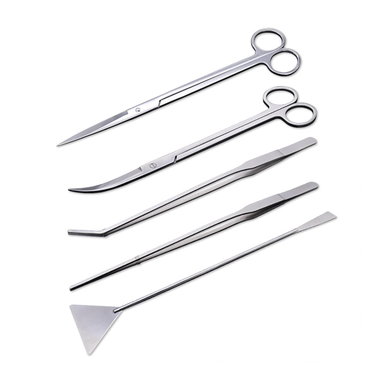 Lot de 5 outils d'aquarium - En acier inoxydable - Pince à épiler - Spatule à ciseaux - Outils multifonctions pour poissons et plantes aquatiques