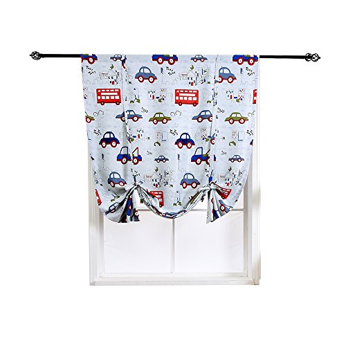 Jarl home Thermal Insulated Blackout Curtains Rod Pocket Tie-Up Kids Curtains for Bedroom Balloon Shade Car Printed Polyester Window Curtain Panels for Boys and Girls