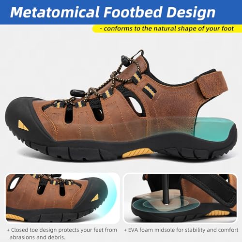 KOIMED Men's Hiking Leather Sandals Closed Toe Water Shoes For Summer Athletic Outdoor Walking Sports Trail River Fishing Wide Adjustable Waterproof Arch Support4