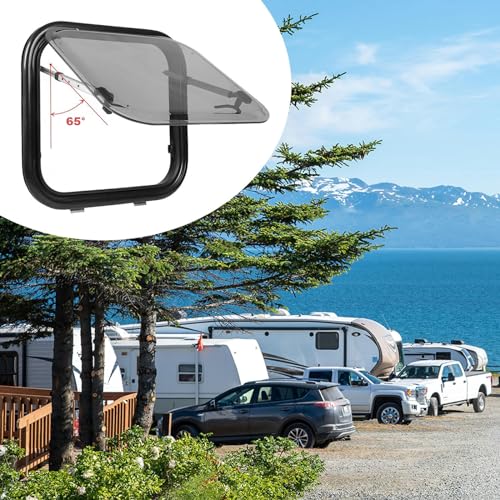 pealiritansemen RV Camper Window, Double-Layer Push Out Window with Sun Visor Curtain and Screen Window, Aluminum Alloy Window Frame, Van Caravan Window, Maximum Opening Angle 65°,600X300mm
