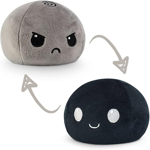 TeeTurtle - La bola de peluche reversible original - Gris + negro - Bonitos animales de peluche sensoriales que muestran tu estado de ánimo