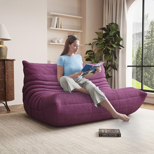 Image of Giant Bean Bag Chair for Adult, Cozy Boneless Fireside Accent Loveseat Chair,Memory Foam Floor Sofa, Comfy Lounge Couch for Bedroom Small Living Room Apartment Daily Relax(Purple,Loveseat)