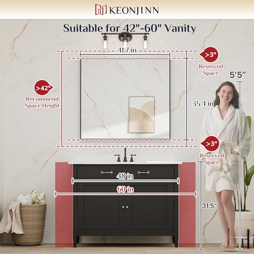 Image of Keonjinn 42x36 Inch Nickel Bathroom Mirror for Over Sink, Rectangular