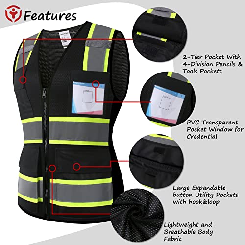 Asiphitu Reflective Safety Vest For Women High Visibility Security Vest With Pockets Zipper Front Work Vest With Reflective Strips Meets Ansi/Isea Standards(W-Black-S) #TOP2