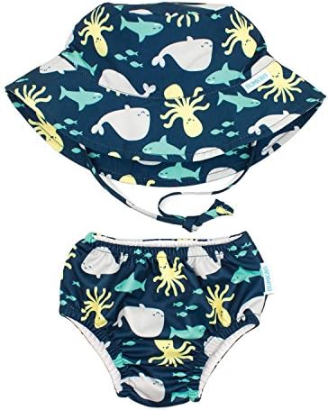 Bumkins Reusable Swim Diaper and Hat, UPF +50, Deep Sea, 18 Months