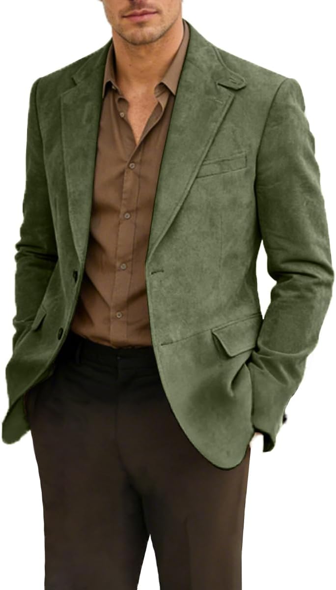 Men Suede Blazer Jacket Casual Blazer for Mens 2 Button Suede Sport Coat for Spring Wedding Dinner Party