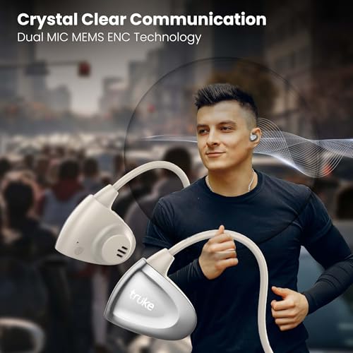 Image of truke Yoga Beat Open Ear Neckband with 360-degree Titanium Alloy Flex Comfort, 14.2mm Drivers, 30H Playtime, Dual Mic for Crystal-Clear Calls, Fast Charging, BT 5.4 (Beige Gold)