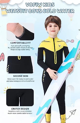 Vofiw Kids Wetsuit For Boys Girls Youth 3Mm Neoprene Full Body Wet Suit Front Zip Diving Suits For Swimming Boating Snorkeling Surfing(Yellow,8) #TOP3