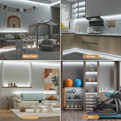 Image of PAUTIX COB LED Strip Light 32.8ft,LED Lights UL-Listed Daylight White 6000K Strip Lights with RF Remote,Dimmable Super Bright 24V Cool White Natural White LED Tape Lights,Cabinet Office Lighting