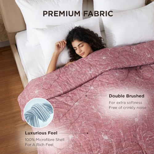 Image of Dream Weaverz Microfibre Comforter Double Bed | 200 GSM Siliconized Polyester | All Season AC Quilt | Khadi Solid Print | Anti Pilling | Machine Washable | Pink (230x250 CM)