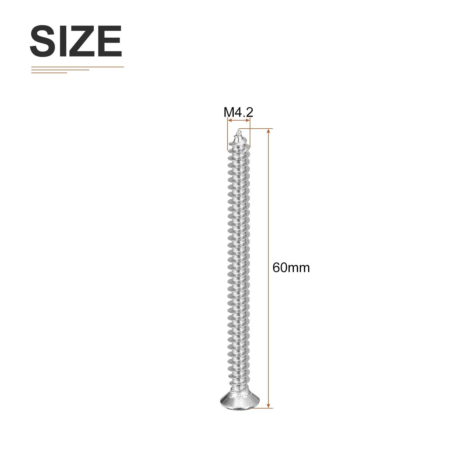 DTGN 20Pcs M4.2x60mm Flat Head Wood Screws, 304 Stainless Steel Phillips Self Tapping Screws - Good for Woodworking Furniture - Silver - Image 2