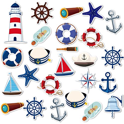 Harloon 95 Pcs Nautical Cut Outs Anchors Sailboats Life Preserver Nautical Themed Cutout Mini Nautical Accents for Classroom Bulletin Board Decor
